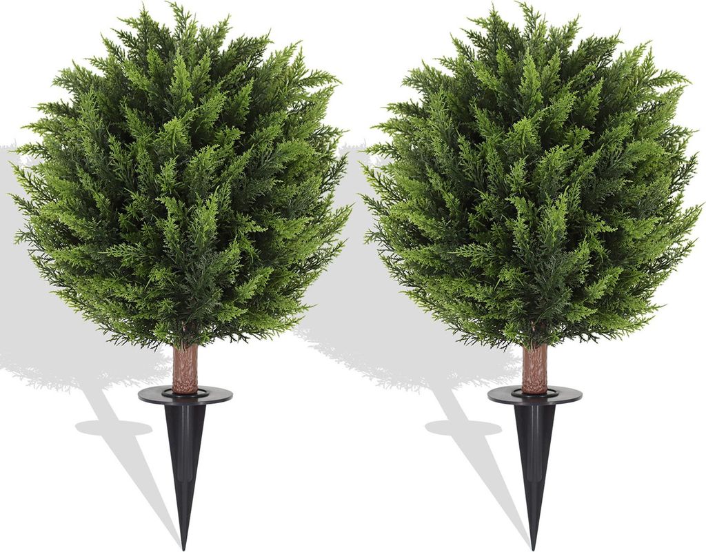 Künstlicher Buchsbaumkugelbaum mit Erdspieß, 58 cm, UV-beständig, künstliche Buchsbaumsträucher, künstliche immergrüne Zypressensträucher f...