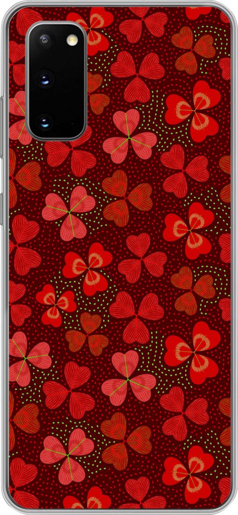 MuchoWow Handyhülle Schutzhülle Hülle für Telefoonhoesje Samsung Galaxy S20 Muster - Klee - Rot Silikon Softcase Handy Hülle - Bild
