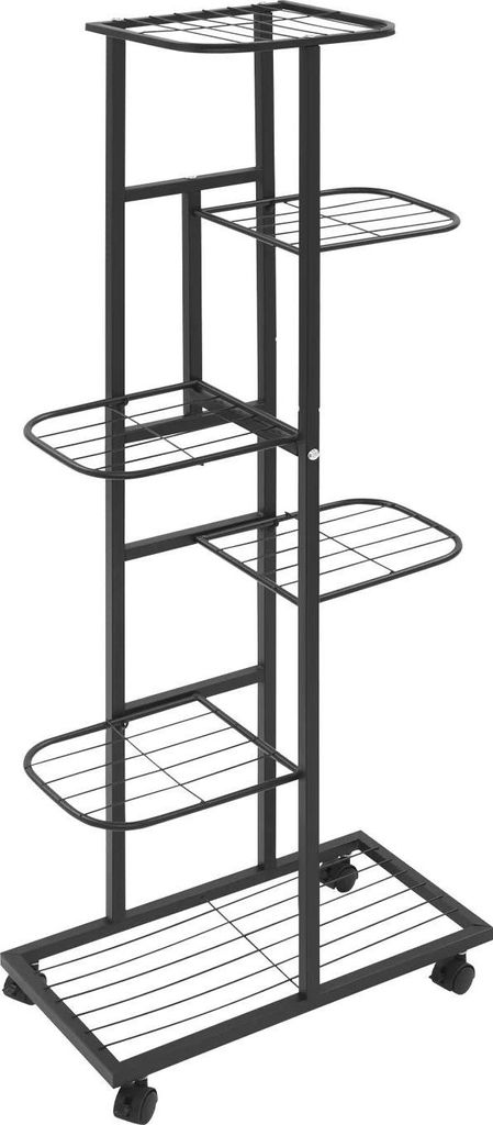 Pflanzenständer - Metall-Blumenregal - 6 Ebenen - Mit Rollen - Für Garten, Balkon, Büro - Zum Zusammenbau - Schwarz