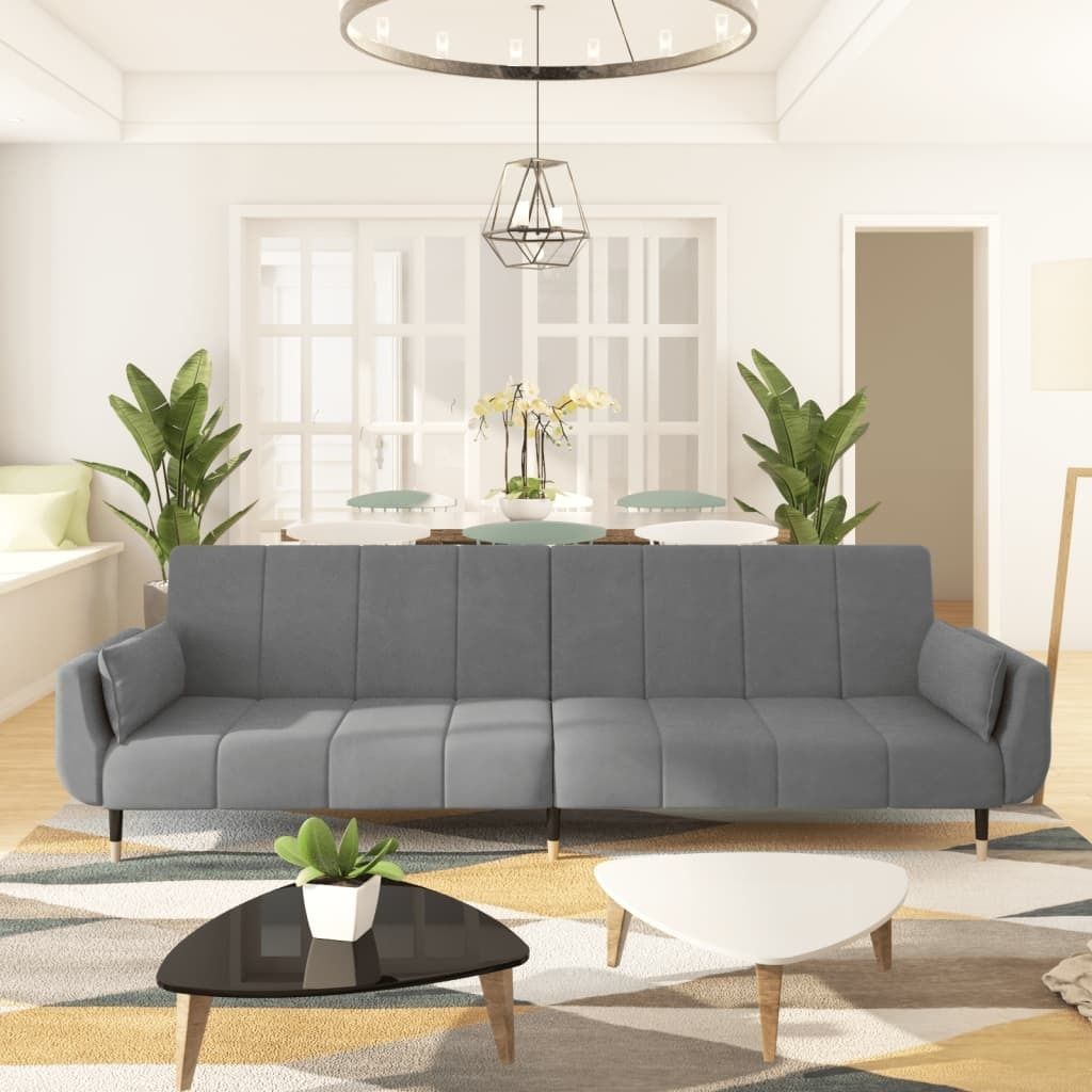 Maison Exclusive - Schlafsofa 2-Sitzer mit 2 Kissen Hellgrau Samt