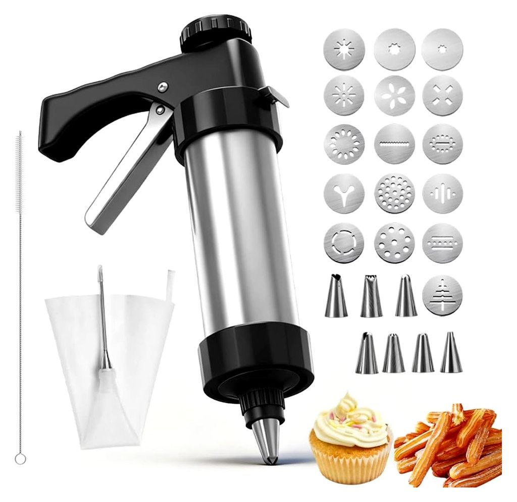 Gebäckpresse, Keksmaschine mit 16 Schablonen Edelstahl Kekspress Spritzgebäck Presse Gebäckpresse Spritzgebäck Gebäckspritze für Kuchen Kekse...