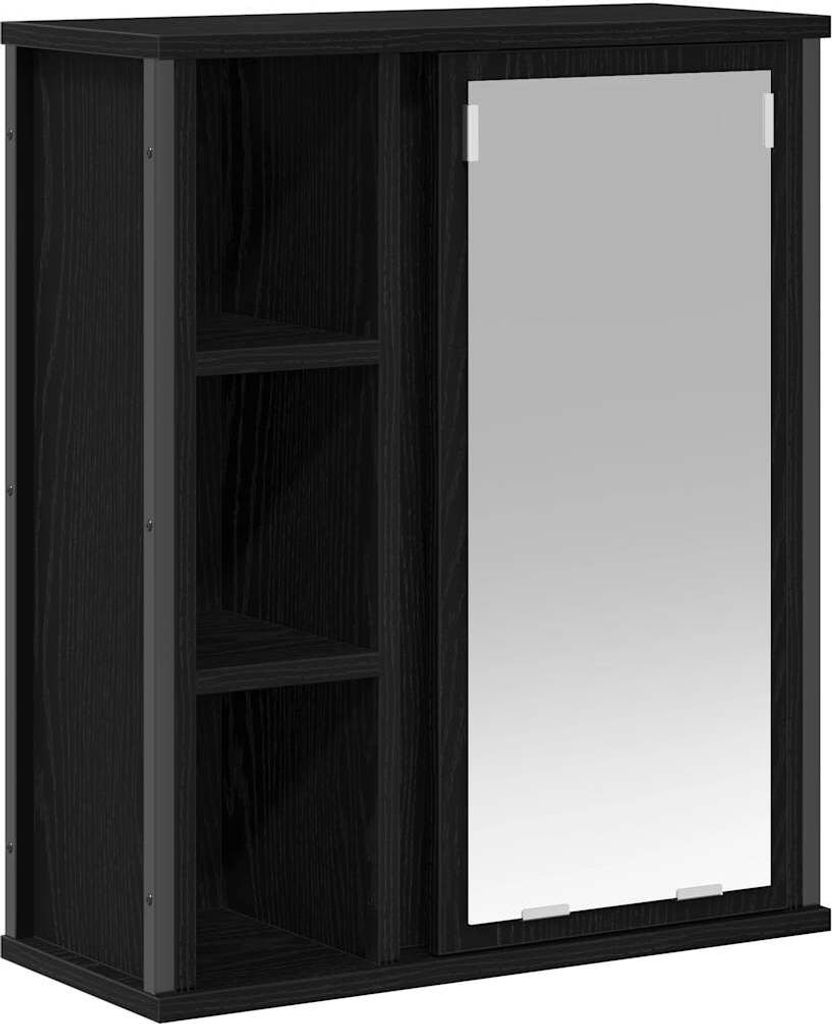 Bad-Wandschrank mit Spiegel Schwarz Eichen-Optik 50x21x60 cm