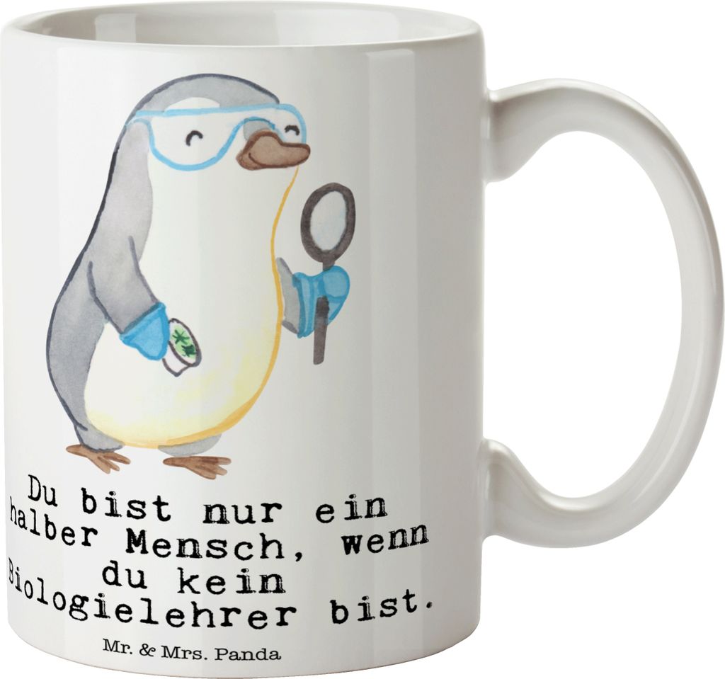 Mr. & Mrs. Panda Tasse Biologielehrer Herz - Weiß - Geschenk, Lustig, Biologie, Pott, Grundschule, Teetasse, Trinkbecher, Witzig, Kaffeetasse, kaf...