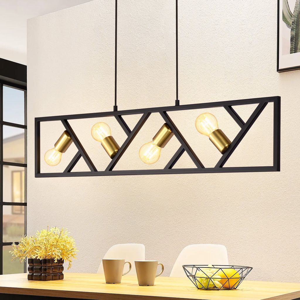 ZMH Pendelleuchte Esstisch Schwarz Vintage Industrial Hängeleuchte 4 Flammig E27 Pendellampe Metall für Esszimmer Wohnzimmer Schlafzimmer Küche