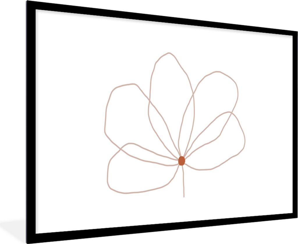 MuchoWow Gerahmtes Poster Blume - Strichzeichnung - Natur 90x60 cm - Poster mit Schwarzem Bilderrahmen Wandposter Rahmen Foto Bilder - Wanddekora...
