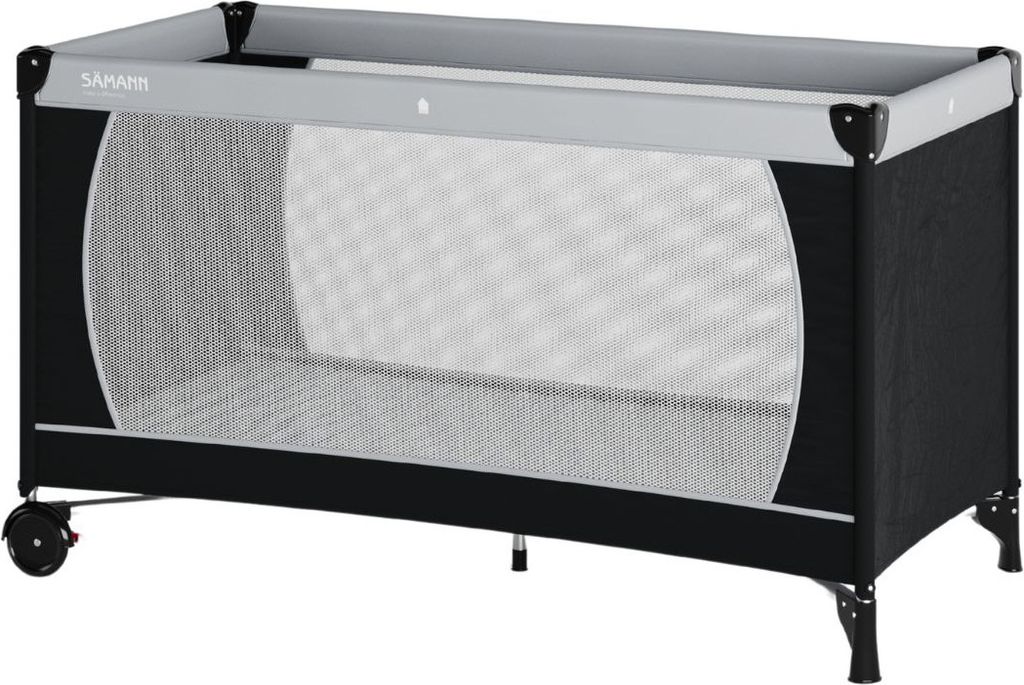 Reisebett 60x120 cm - fold & go - faltbares Babybett, schwarz/grau