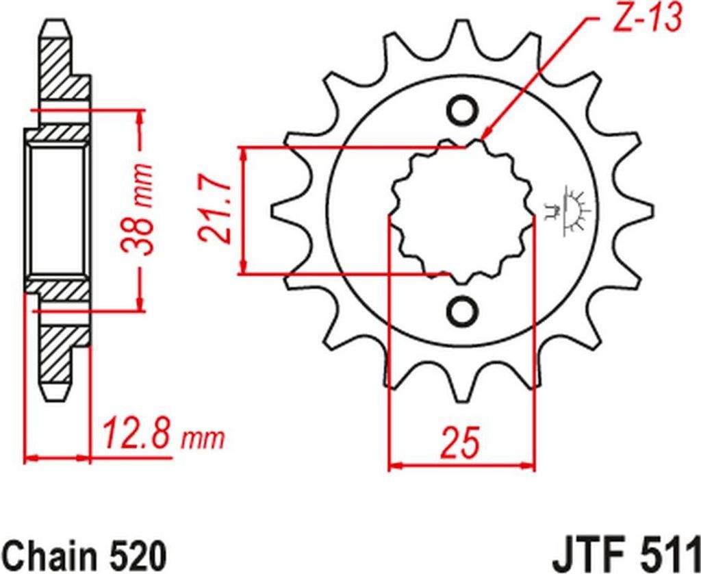Pignone anteriore JT 511 16 denti, compatibile con Kawasaki Immagine del prodotto 