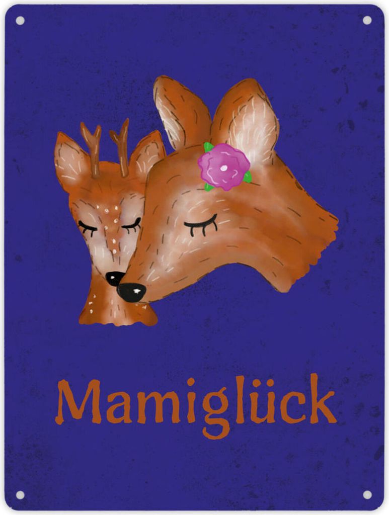 Metallschild XL in 21x28 cm mit gezeichnetem Motiv - niedliche Rehmama mit