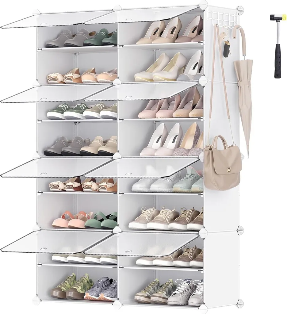 Étagère à chaussures modulable en plastique blanc avec 8 casiers de rangement