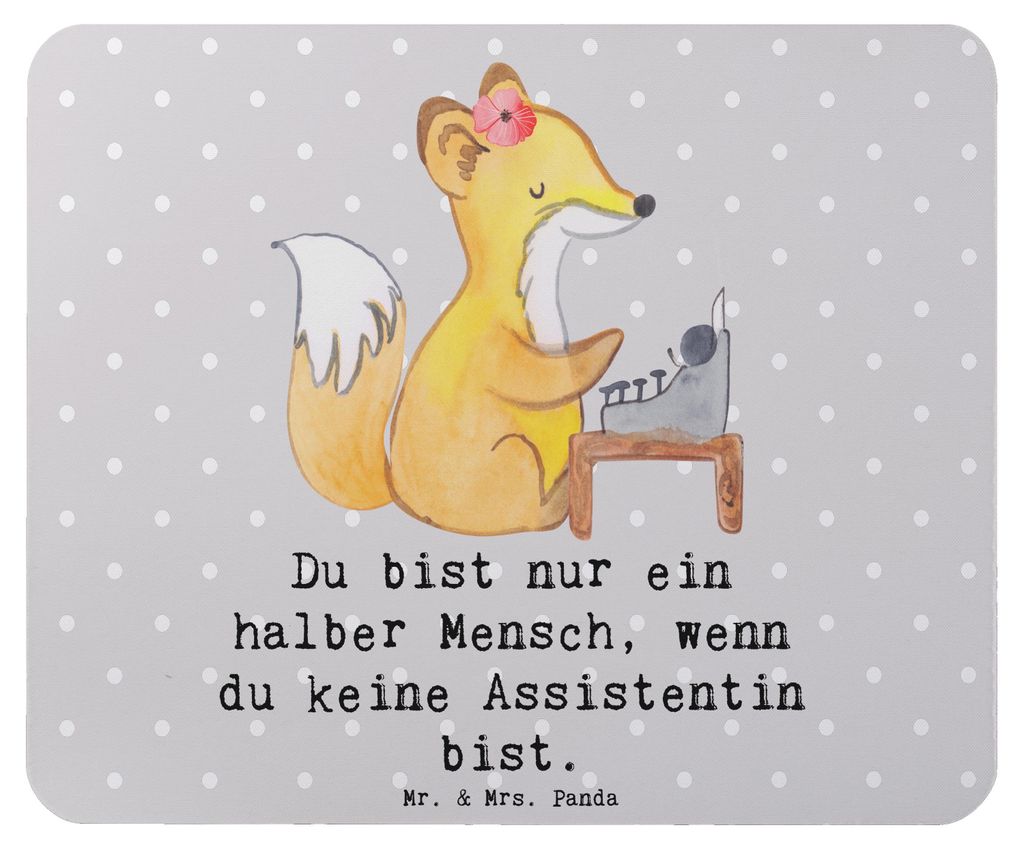 Mr. & Mrs. Panda Mouse Pad Assistentin Herz - Grau Pastell - Geschenk, mauspad laptop, pc mousepad, mousematte