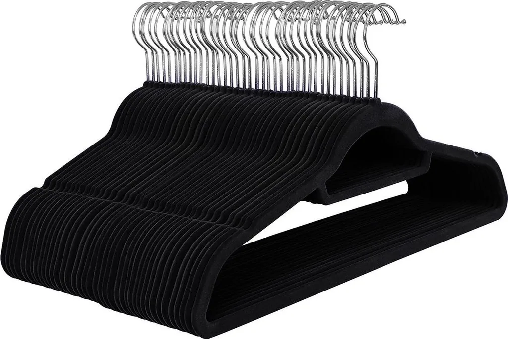50 cintres en velours noir antidérapants pour vêtements délicats et fins