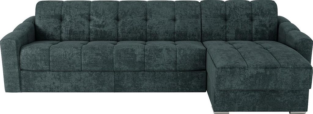Eck-Schlafsofa aus strukturiertem Stoff in Entengrün – Breite Lattenrost unter der Matratze (140 cm) – 22 cm dicke Matratze mit Memory-Schaum ...