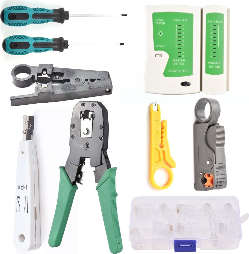 RJ45-Crimpwerkzeug, Kabeltester, multifunktionales Netzwerkkabel-Kit, Heimreparaturwerkzeuge, RJ11-Crimpwerkzeug-Kit