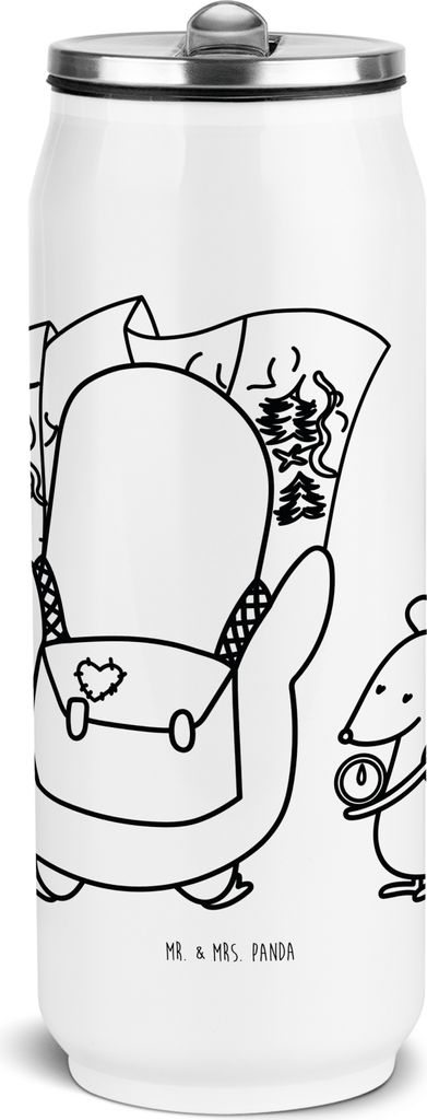 Mr. & Mrs. Panda Sportflasche Pinguin & Maus Wanderer - Weiß - Geschenk, Roadtrip, Pinguine, Edelstahl Trinkflasche, sport, Wasserflasche, Thermos...
