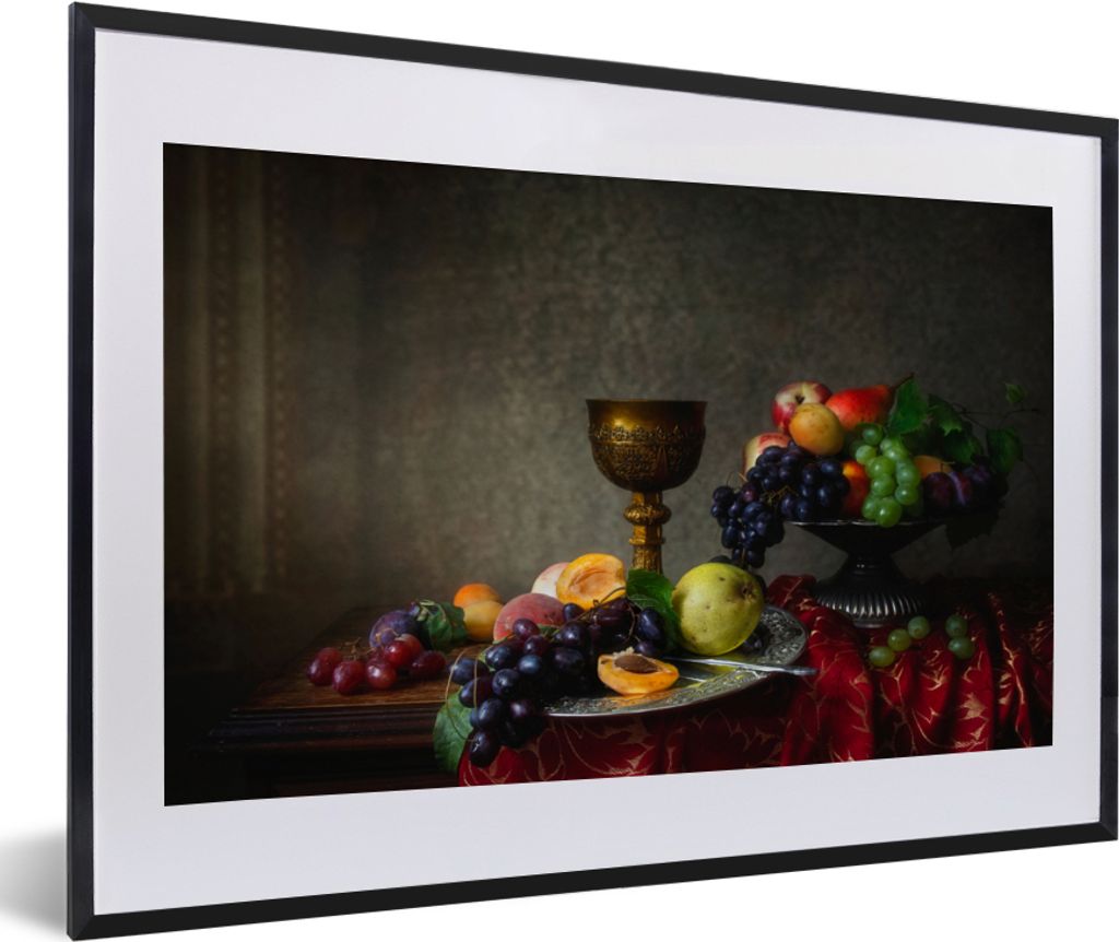MuchoWow Gerahmtes Poster Rustikal - Tisch - Obst - Stilleben - Tasse 60x40 cm - Poster mit Schwarzem Bilderrahmen Wandposter Rahmen Foto Bilder ...