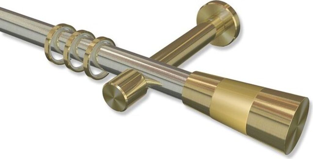 Interdeco Gardinenstange, Vorhangstange Edelstahl-Optik / Messing-Optik Modell Prestige Tanara, 20 mm Ø 1-läufig, 220 cm