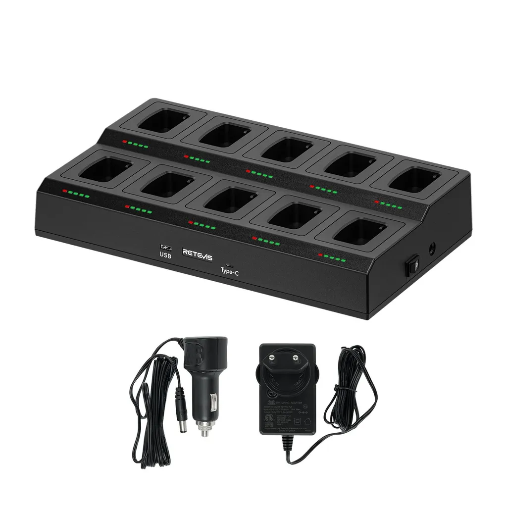 Chargeur 10 voies pour talkies avec ports USB et Type-C intégrés