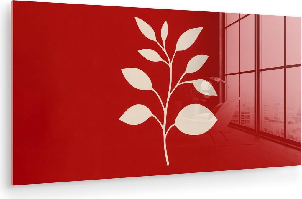 MuchoWow Glasbilder - Bilder auf Wandbild - Foto auf Glas Scherenschnitt - Blätter - Zweig 120x60 cm Wanddekoration aus Glas - Acrylglasbild - Acr...