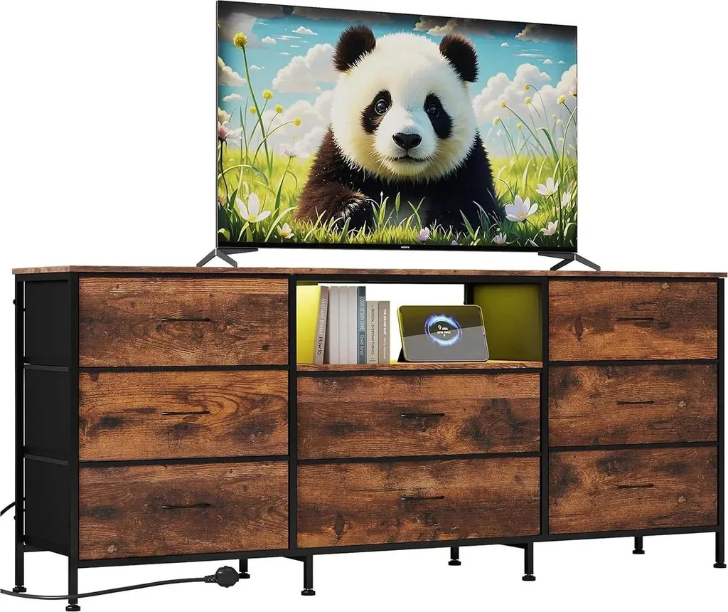 Meuble TV de salon modulable avec éclairage LED et rangements marron