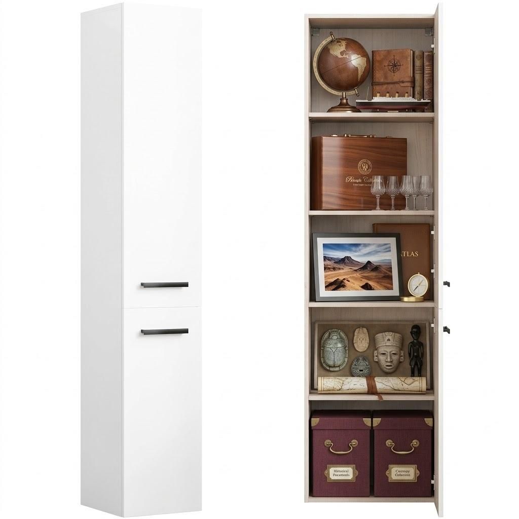 Weißes, modernes Standregal im Loft-Stil, 2 Türen, 174 cm Produktbild 