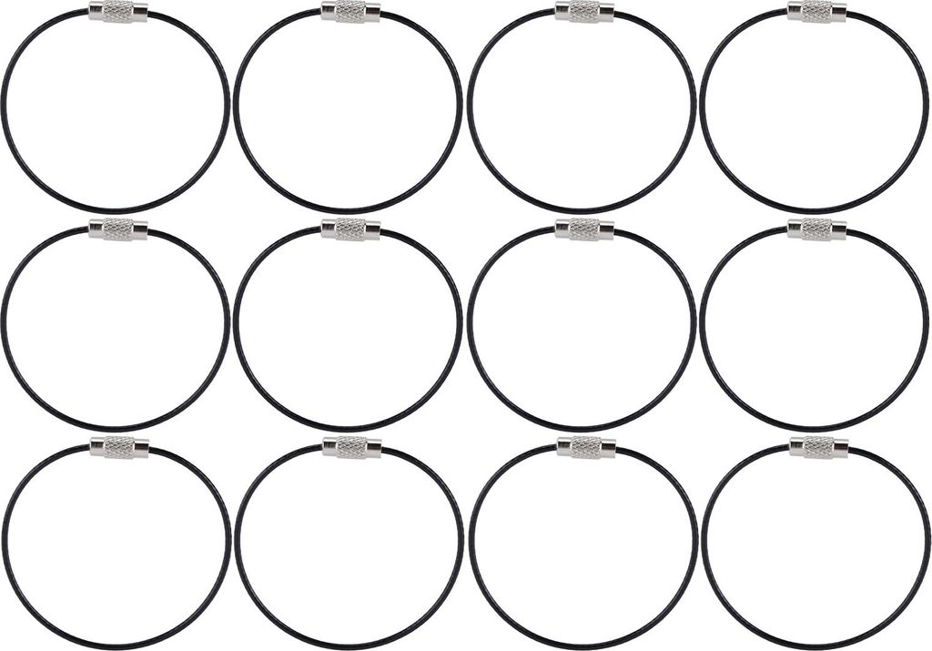 12 PCs Drahtschlüsselkainer Edelstahl Seiltastie Multi -Zweck -Schnalle -Schlaufe Coilblack