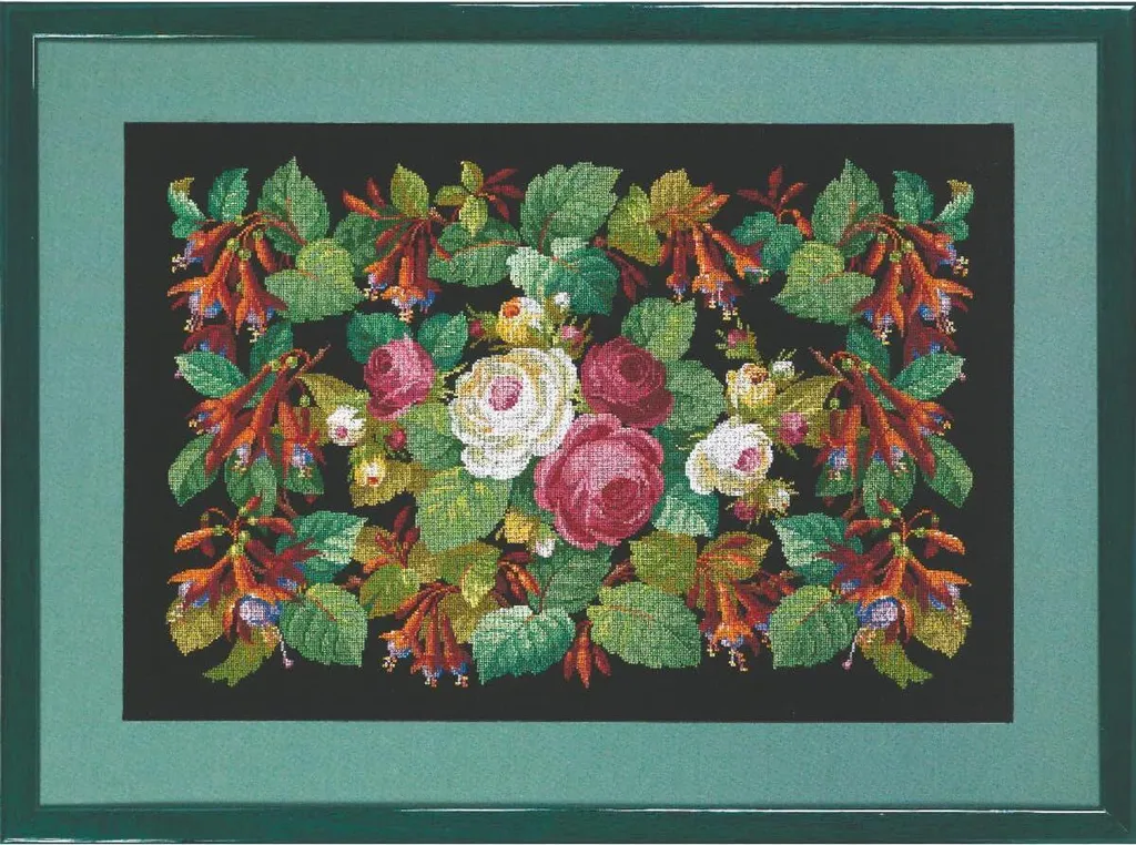 Kit Broderie Point de Croix Floral Roses Fuchsia Permin 52x35 cm