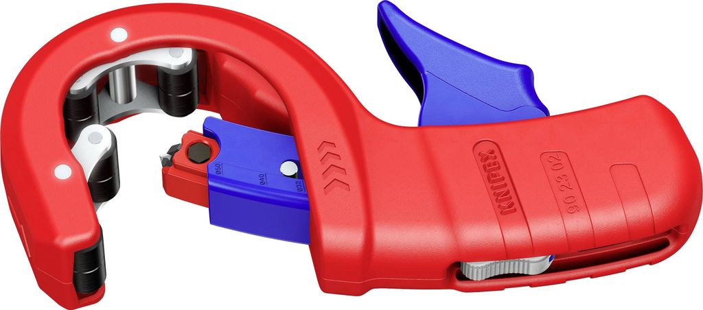 KNIPEX 90 23 02 BK DPT50 Rohrschneider für dickwandige Kunststoffrohre, auch kerngeschäumt Schneiden und Anfasen in einem Schritt 202 mm