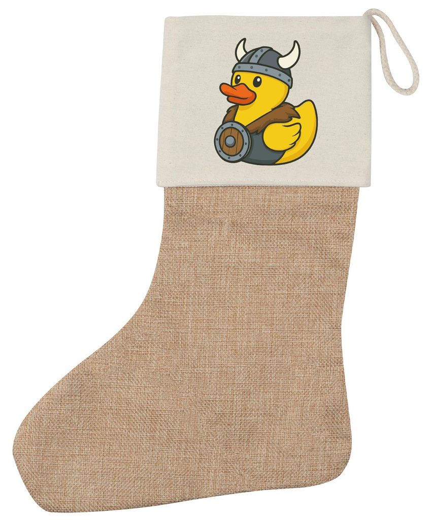 Huuraa Weihnachtsstrumpf Quietscheente Wikinger Gummiente Viking Beige Jute Kaminstrumpf Geschenkidee