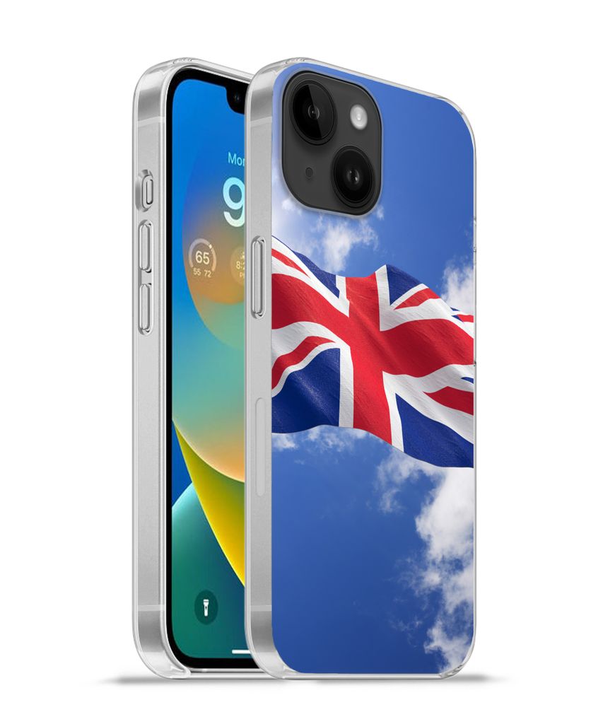 MuchoWow Handyhülle Schutzhülle Hülle für Apple iPhone 14 - Softcase Die Flagge des Vereinigten Königreichs weht am Himmel Silikon Softcase ...