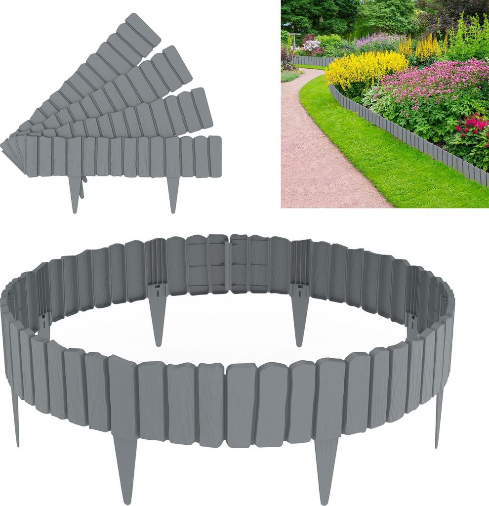 YARDIN 2,3 m Holzoptik Beeteinfassung aus PP Kunststoff, Beetumrandung Rasenkante Können Gespleißt Werden Gartenpalisade Beetzaun Blumenbeet Unte...