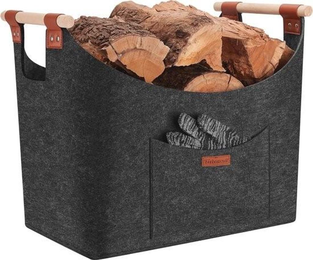 Filz-Holzkorb für Kaminholz - XXL Kaminholzkorb - Rutschfester Griff - Extra dicker Filz