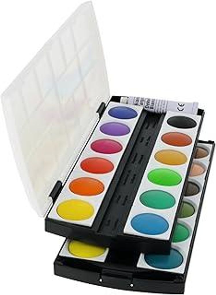 GEHA Deckfarbkasten mit 24 Farben und 1 Tube Deckweiß, ideal für Kindergarten, Schule und zu Hause