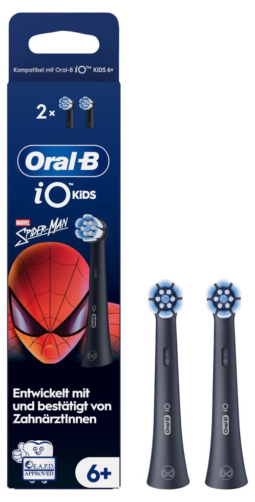 Oral-B iO Kids 6+ Marvel Spiderman Aufsteckbürsten Original für elektrische Zahnbürste Schwarz 2er