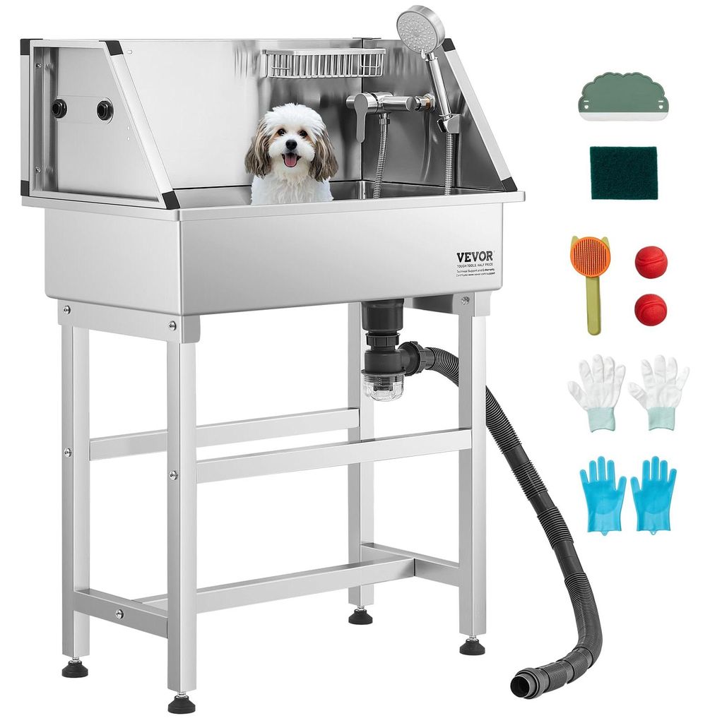 VEVOR Hundewaschstation aus Edelstahl, 870x490x1225mm Produktbild 