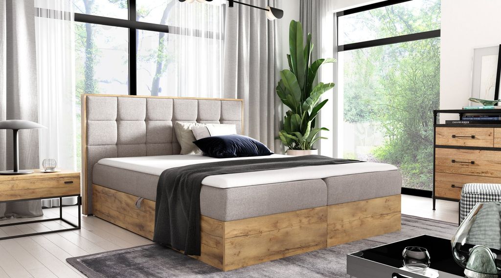 Boxspringbett CHANTELLE 1 – 180x200, Beige + GRATIS Topper
