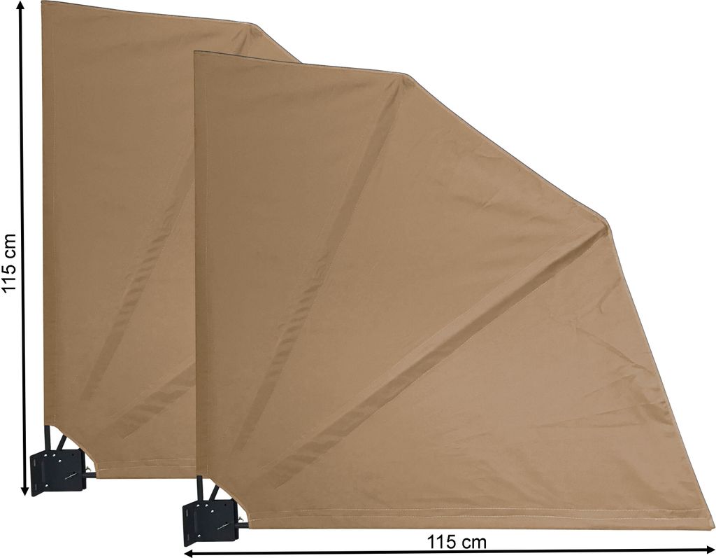 Two beige privacy screens are shown side-by-side against a white background, with dimensions indicated.