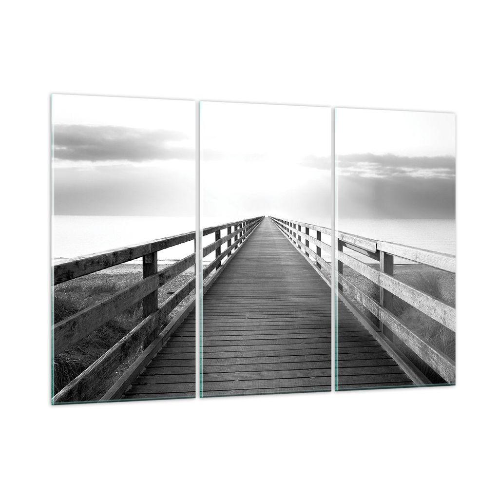 Bilder auf glas - 3 Teile - Pier Perspektive Schwarzweiß - 105x70cm - Glasbilder - Wandbilder - Bilder - Wanddekoration aus Glas - Glas Bilder - W...