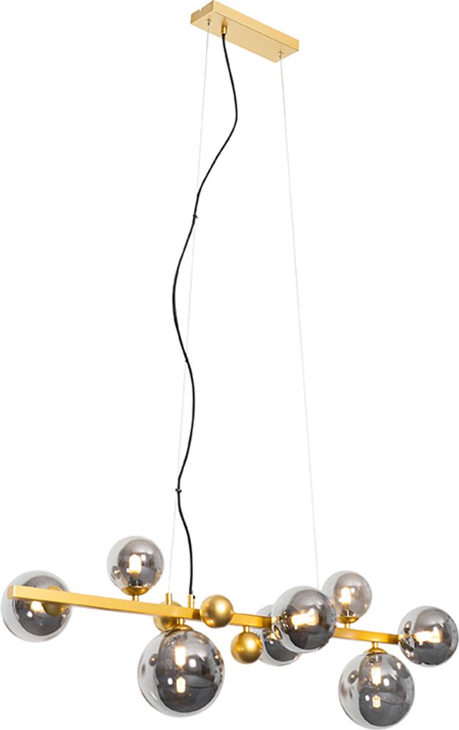 QAZQA - Art Deco Art Deco Hängelampe I Pendellampe I Pendelleuchte Gold I Messing mit Rauchglas 8 Lichter - David I Wohnzimmer I Schlafzimmer - St...