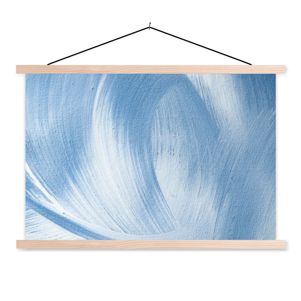MuchoWow Textilposter Blau - Acrylfarbe - Gestaltung 150x100 cm mit holzfarbenen Rahmen - Posters