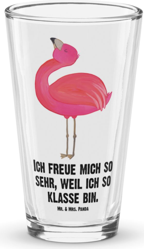 Mr. & Mrs. Panda Glas Flamingo Stolz - Transparent - Geschenk, Mama, Rosa, Cocktailglas, Bierglas, glücklich, Longdrinkglas, Rührglas, Tumbler
