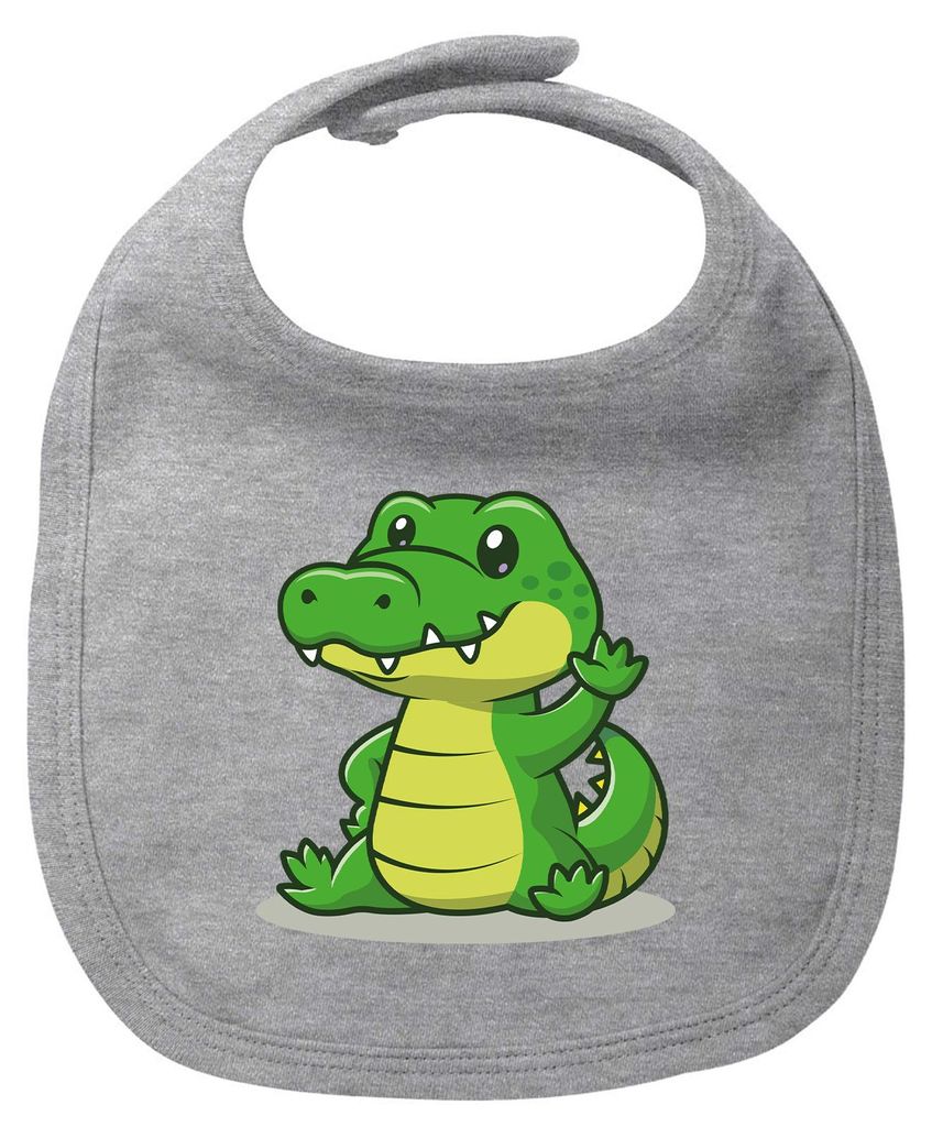 Huuraa Baby Lätzchen Krokodil Comic Heather Grey Klettverschluss Baumwolle Latz Geschenkidee