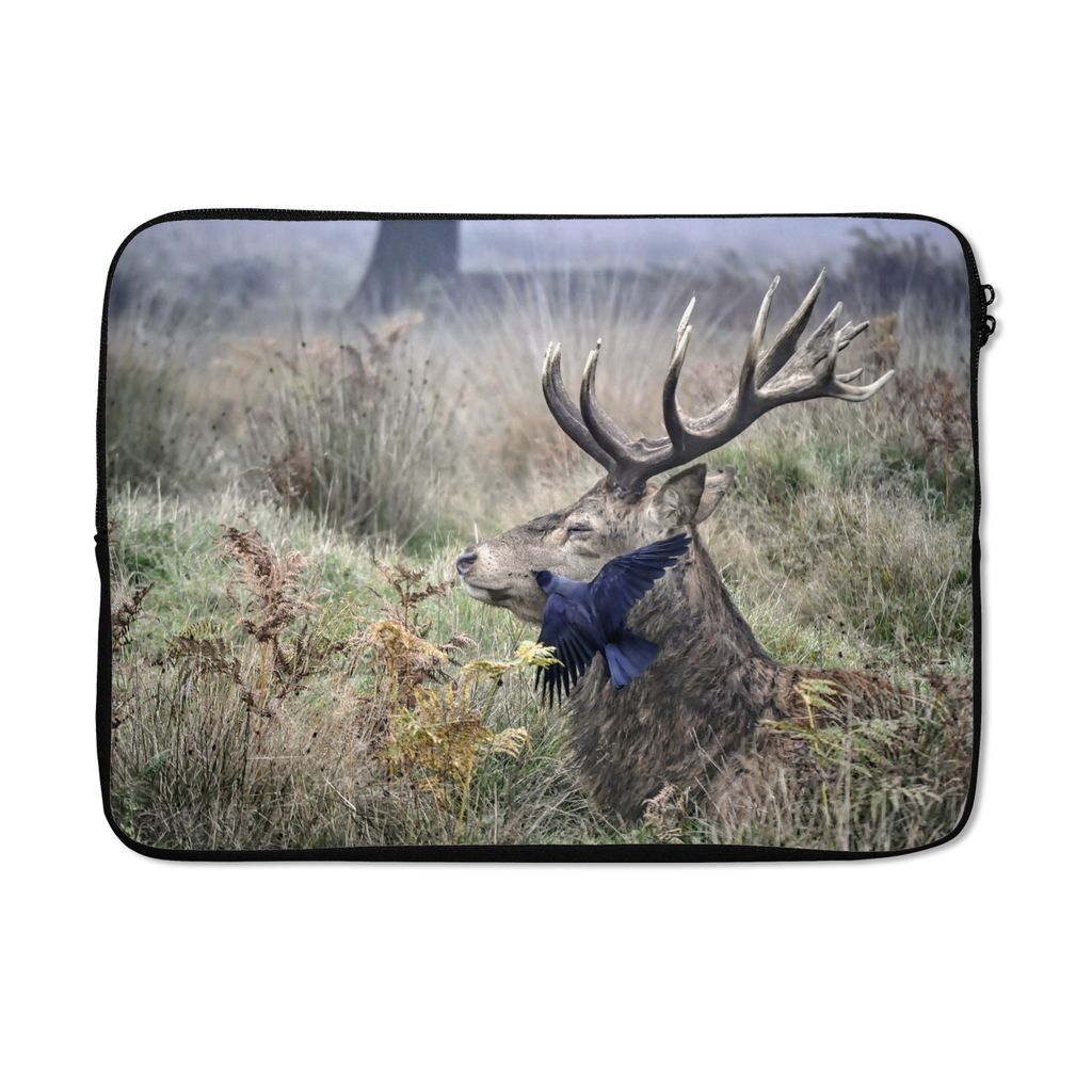 MuchoWow Laptop Hülle 13 Zoll Hirsch - Vogel - Wald Laptoptasche - Laptophülle - Sleeve - Rundumschutz