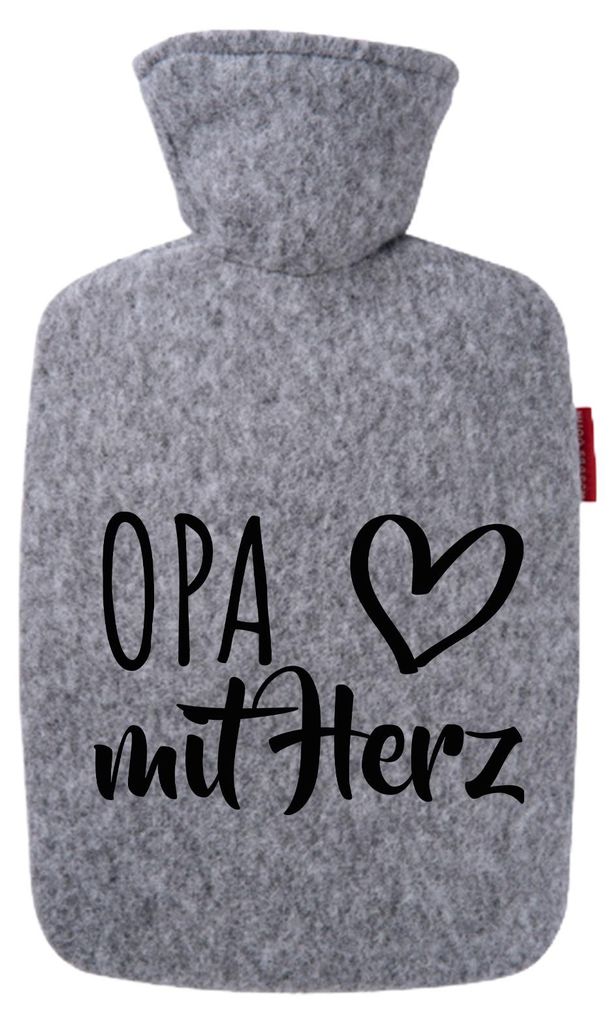 Huuraa Wärmflasche Opa mit Herz 1,8 Liter Filz Classic Filzbezug Bettflasche Geschenkidee