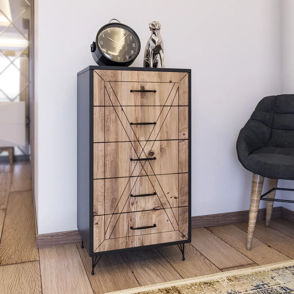 Commode PlanetKLN Skye Decor anthracite et pin 95x50x40 cm moderne