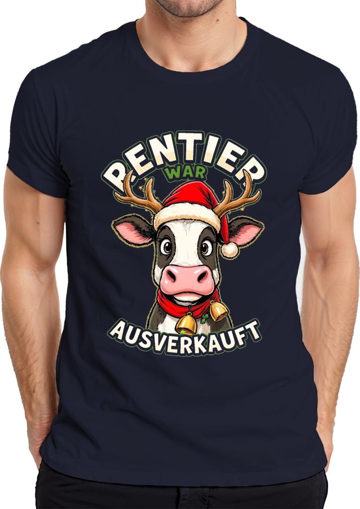 Rentier war t lustige Kuh Weihnachten Santa Geschenk Herren T-Shirt, Navy, L