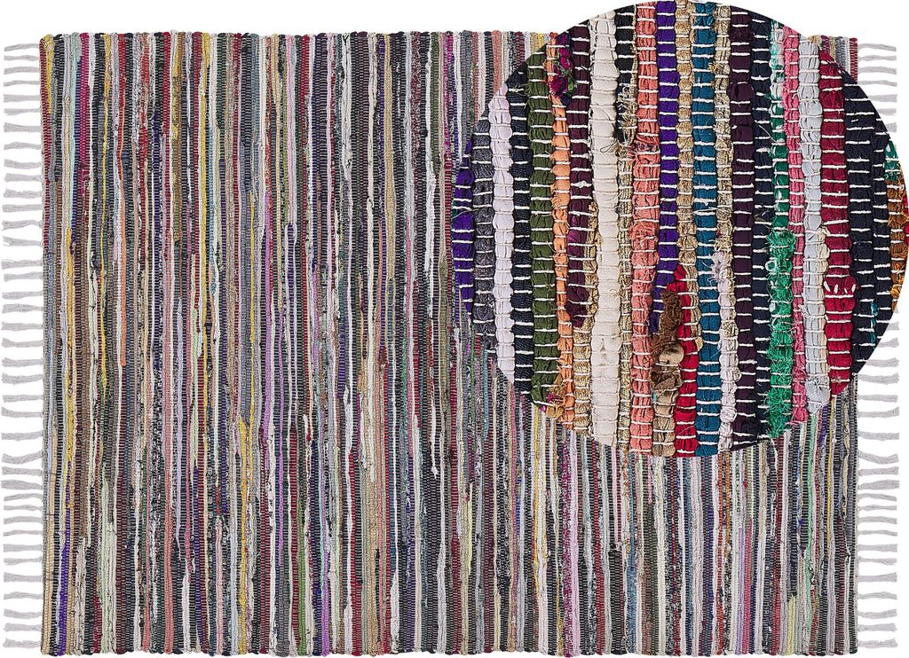 BELIANI Teppich Bunt Hell Baumwolle 160 x 230 cm Kurzflor Gestreift Handgewebt Rechteckig