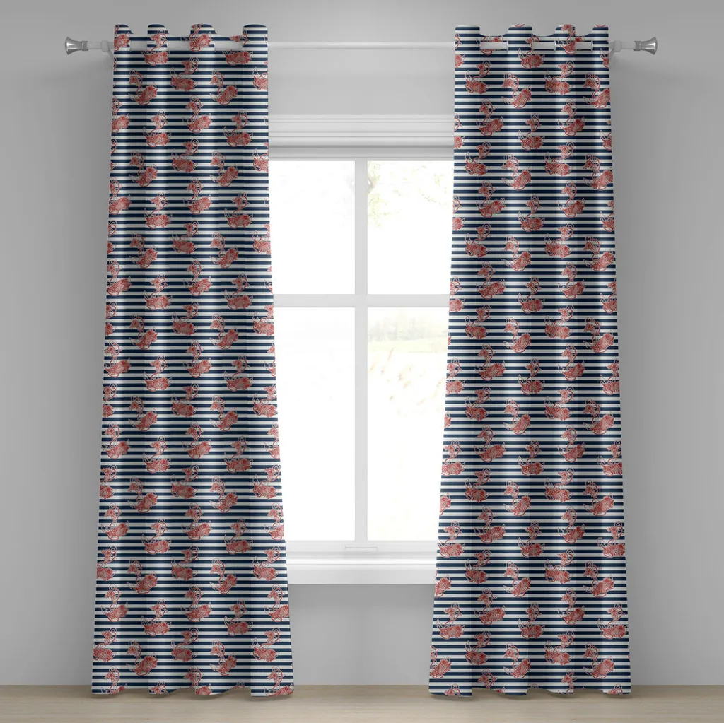 Rideau à œillets motif artistique rayé 280 cm x 245 cm Blanc et Bleu