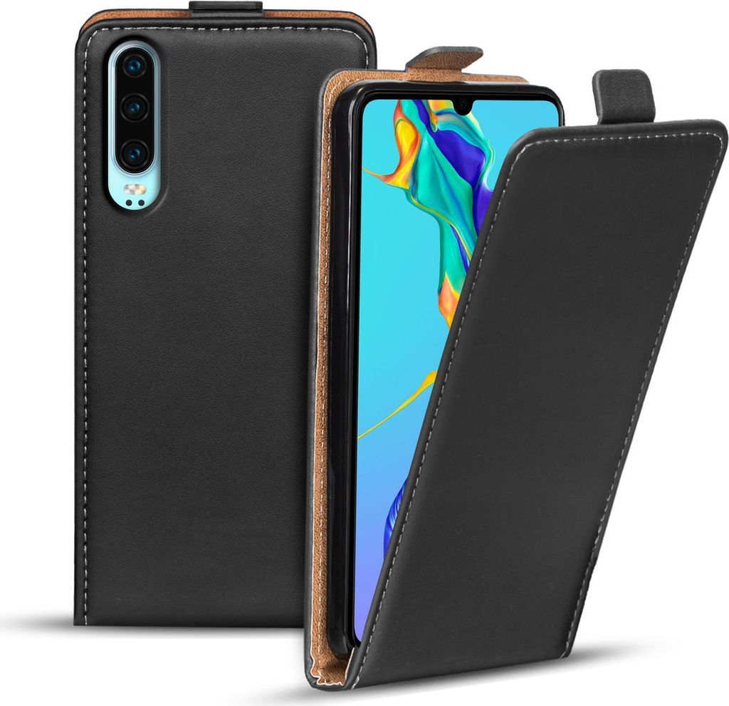Conie Ultra Slim Klapp Tasche für Huawei P30 schlanke Hülle Rundumschutz in Schwarz