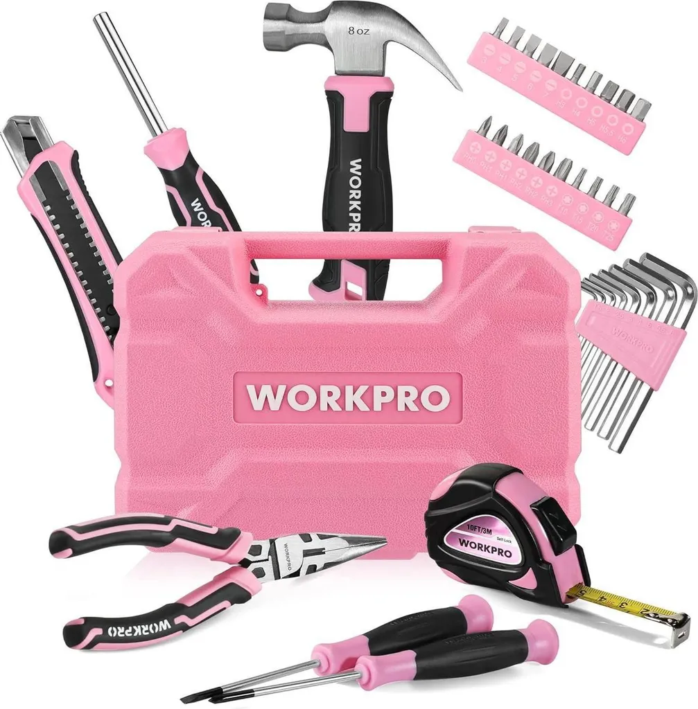 WORKPRO Trousse à outils 35 pièces Rose avec Pince et Tournevis Précis
