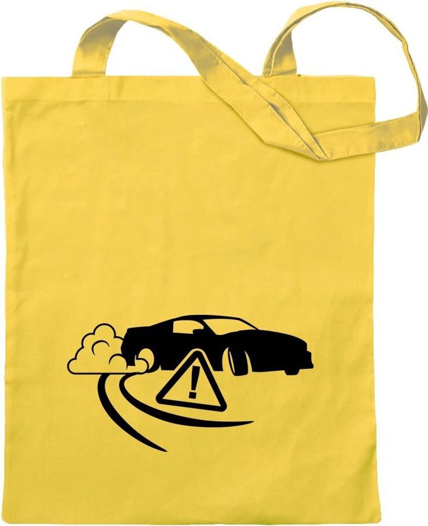 Kiwistar - Baumwolltasche - gelb - Achtung Drift King - Tragetasche Stoffbeutel Umhängetasche langer Henkel